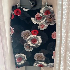 Catherine Malandrino Black Floral Print Skirt